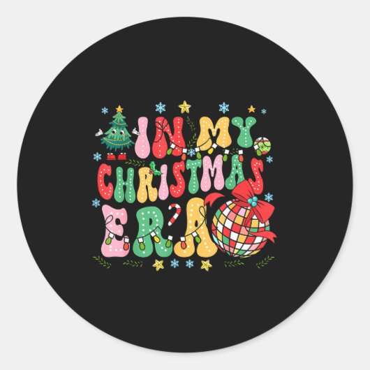 Retro Groovy Christmas In My Christmas Era Xmas  Ronde Sticker (Voorkant)