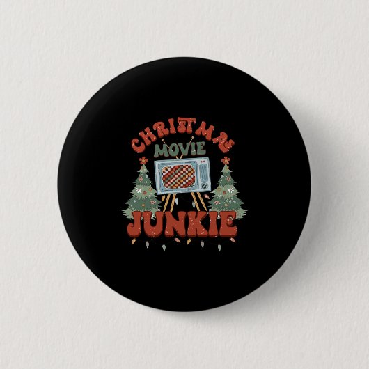 Retro Groovy Christmas Movie Junkie Merry Xmas Tre Ronde Button 5,7 Cm (Voorkant)