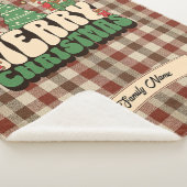 Retro Groovy Christmas Plaid familienaam Sherpa Deken (3/4)