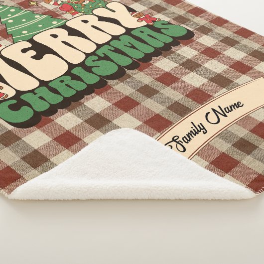 Retro Groovy Christmas Plaid familienaam Sherpa Deken (3/4)