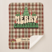 Retro Groovy Christmas Plaid familienaam Sherpa Deken (Voorkant)
