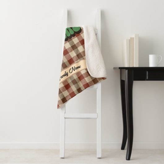 Retro Groovy Christmas Plaid familienaam Sherpa Deken (In situ)