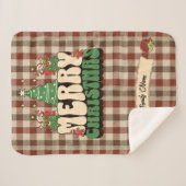 Retro Groovy Christmas Plaid familienaam Sherpa Deken (Voorkant (horizontaal))
