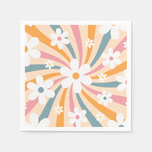 Retro Groovy Colorful Sunshine Daisy Floral Hippie Servet (Voorkant)