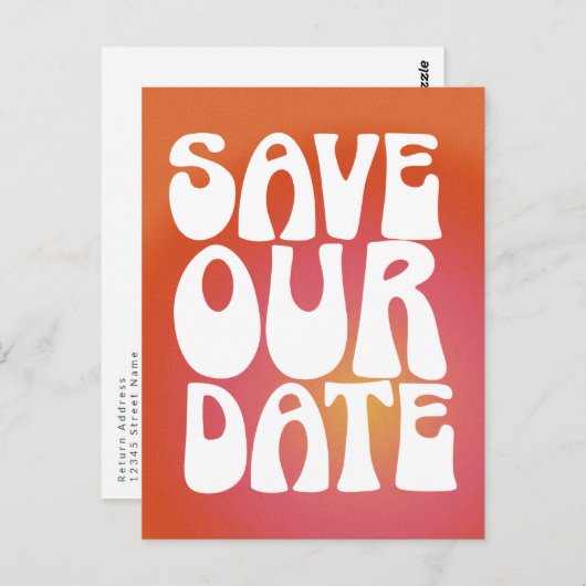Retro Groovy Cool Oranje gradiënt sparen de Datum Briefkaart (Voorkant / Achterkant)