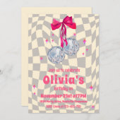 Retro Groovy Coquette Bow Disco Balls Verjaardag Kaart (Voorkant / Achterkant)