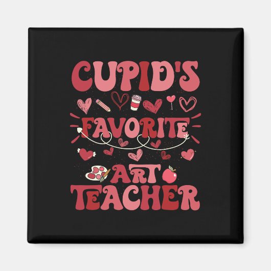Retro Groovy Cupido's Favoriete Kunstleraar Valent Magneet (Voorkant)