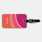Retro Groovy Curve Roze Sinaasappel gepersonalisee Bagagelabel (Voorkant horizontaal)