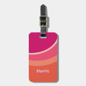 Retro Groovy Curve Roze Sinaasappel gepersonalisee Bagagelabel (Voorkant verticaal)
