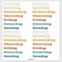 Retro Groovy Dagen van de Week Stickerblad