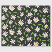 Retro Groovy Daisies Patroon op Black Birthday Cadeaupapier (Vlak)