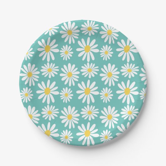 Retro Groovy Daisies Spring Daisy Boho Light Blue Papieren Bordje (Voorkant)