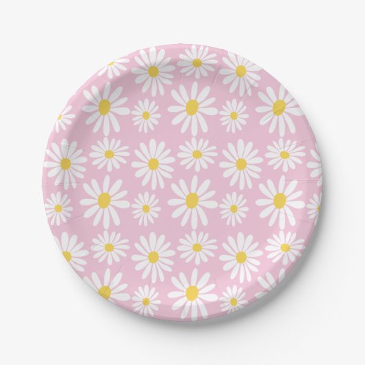 Retro Groovy Daisies Spring Daisy Boho Light Roze Papieren Bordje (Voorkant)