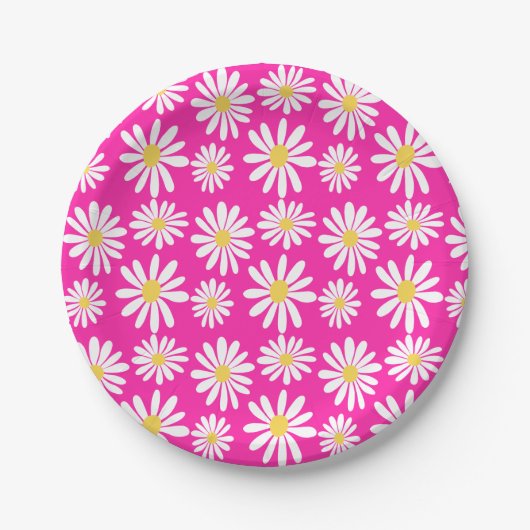 Retro Groovy Daisies Spring Daisy Boho roze Papieren Bordje (Voorkant)