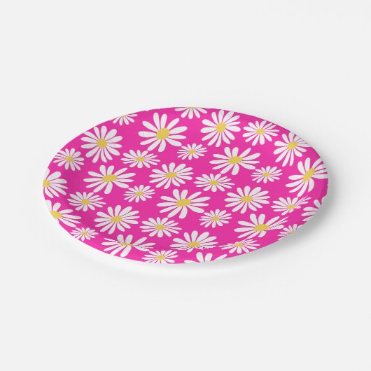 Retro Groovy Daisies Spring Daisy Boho roze Papieren Bordje (Gekanteld)
