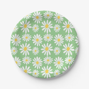 Retro Groovy Daisies Spring Daisy Boho Sage Papieren Bordje