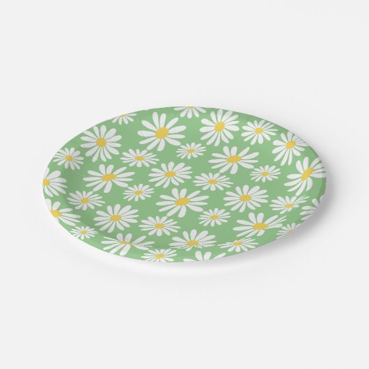 Retro Groovy Daisies Spring Daisy Boho Sage Papieren Bordje (Gekanteld)