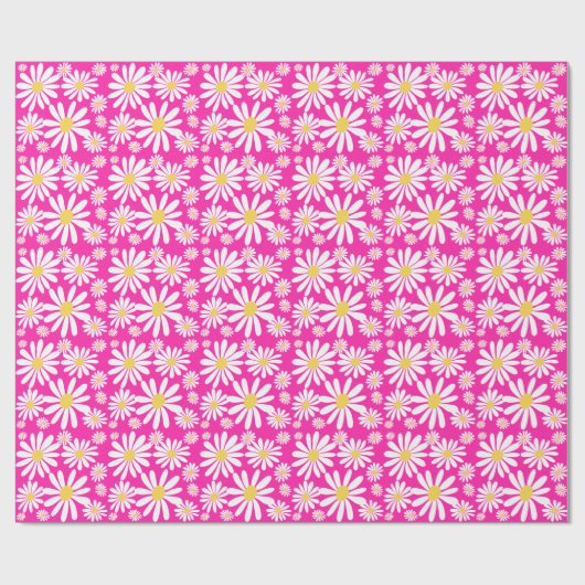 Retro Groovy Daisies Spring Daisy Pattern roze Cadeaupapier (Vlak)