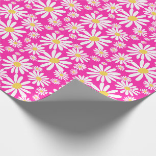 Retro Groovy Daisies Spring Daisy Pattern roze Cadeaupapier