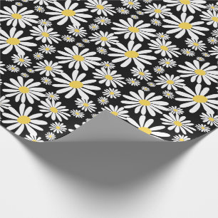 Retro Groovy Daisies Spring Pattern Black Cadeaupapier