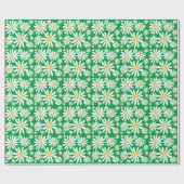 Retro Groovy Daisies Spring Pattern Kelly Green Cadeaupapier (Vlak)