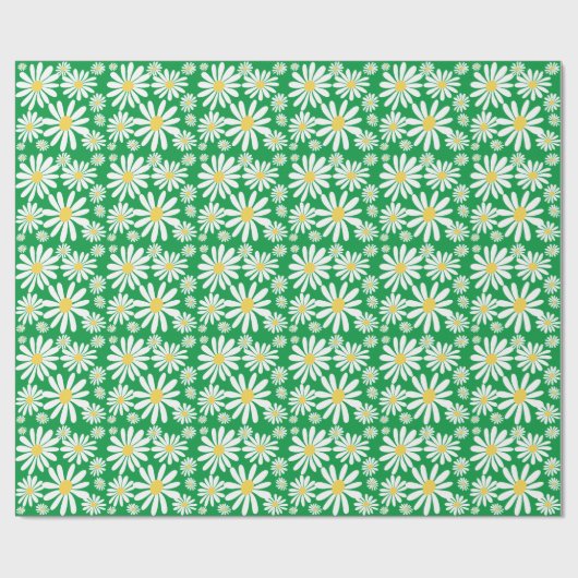 Retro Groovy Daisies Spring Pattern Kelly Green Cadeaupapier (Vlak)