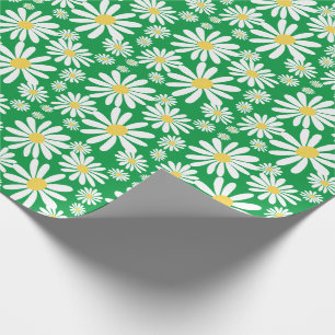 Retro Groovy Daisies Spring Pattern Kelly Green Cadeaupapier