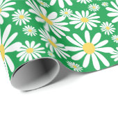 Retro Groovy Daisies Spring Pattern Kelly Green Cadeaupapier (Rol Hoek)