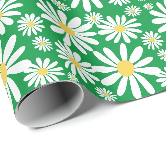 Retro Groovy Daisies Spring Pattern Kelly Green Cadeaupapier (Rol Hoek)