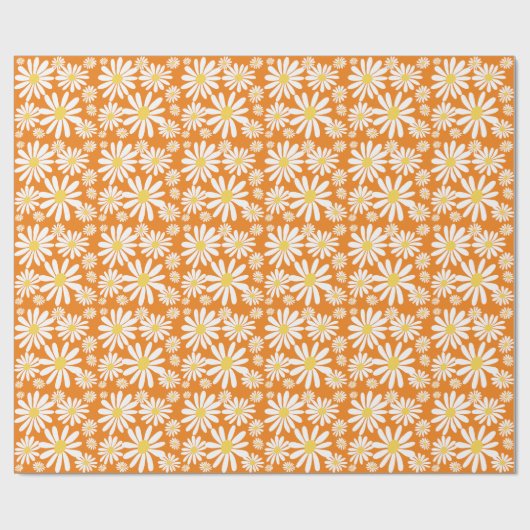 Retro Groovy Daisies Spring Pattern Oranje Cadeaupapier (Vlak)