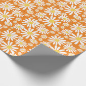 Retro Groovy Daisies Spring Pattern Oranje Cadeaupapier (Hoek)