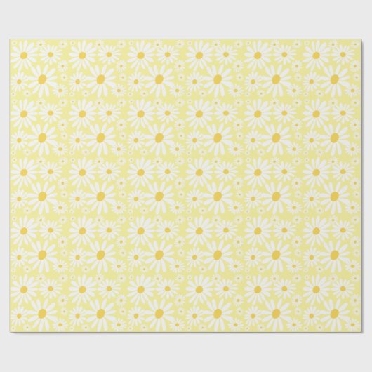 Retro Groovy Daisies Spring Pattern Pastel Yellow Cadeaupapier (Vlak)