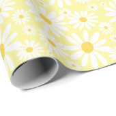 Retro Groovy Daisies Spring Pattern Pastel Yellow Cadeaupapier (Rol Hoek)