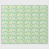 Retro Groovy Daisies Spring Pattern Sage Green Cadeaupapier (Vlak)