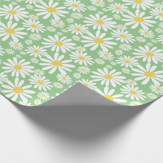 Retro Groovy Daisies Spring Pattern Sage Green Cadeaupapier (Hoek)