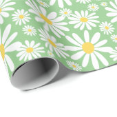 Retro Groovy Daisies Spring Pattern Sage Green Cadeaupapier (Rol Hoek)