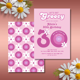Retro Groovy Daisies Vet Roze 30e Verjaardag Kaart
