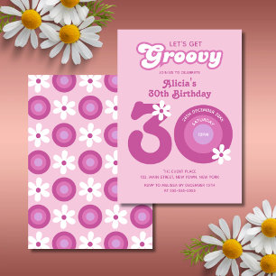 Retro Groovy Daisies Vet Roze 30e Verjaardag Kaart