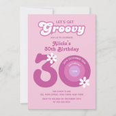 Retro Groovy Daisies Vet Roze 30e Verjaardag Kaart (Voorkant)