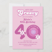 Retro Groovy Daisies Vet Roze 40e Verjaardag Kaart (Voorkant)