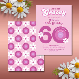 Retro Groovy Daisies Vet Roze 60e Verjaardag Kaart