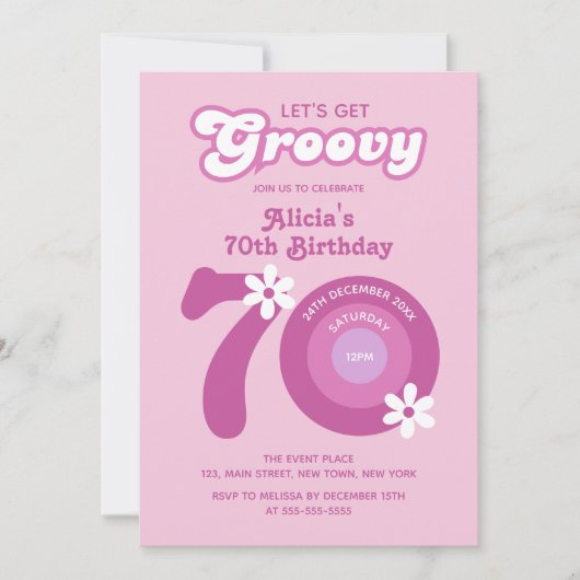 Retro Groovy Daisies Vet Roze 70e Verjaardag Kaart