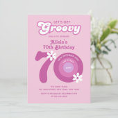 Retro Groovy Daisies Vet Roze 70e Verjaardag Kaart (Staand voorkant)