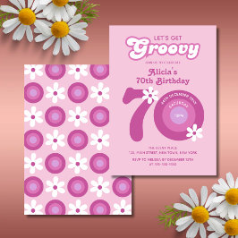 Retro Groovy Daisies Vet Roze 70e Verjaardag Kaart