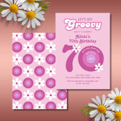Retro Groovy Daisies Vet Roze 70e Verjaardag Kaart