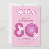 Retro Groovy Daisies Vet Roze 80e Verjaardag Kaart (Voorkant)