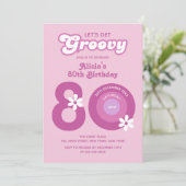 Retro Groovy Daisies Vet Roze 80e Verjaardag Kaart (Staand voorkant)