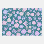 Retro Groovy Daisies Zacht Roze Blauw Paarse Inpakpapier Vel (Voorkant 3)