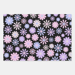 Retro Groovy Daisies Zacht Roze Blauw Paarse Inpakpapier Vel