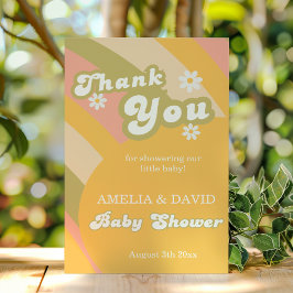 Retro Groovy Daisy Baby Boy Shower Bedankkaart